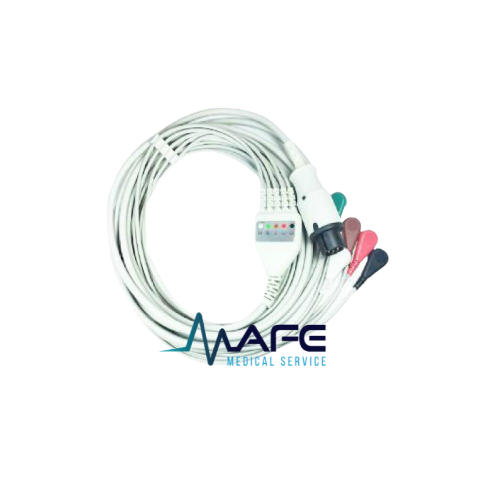 MC017B-5. Cable Ecg de Una Pieza 5 Derivaciones Compatible con Datascope, Conector Redondo 6 Pines 1 Guía