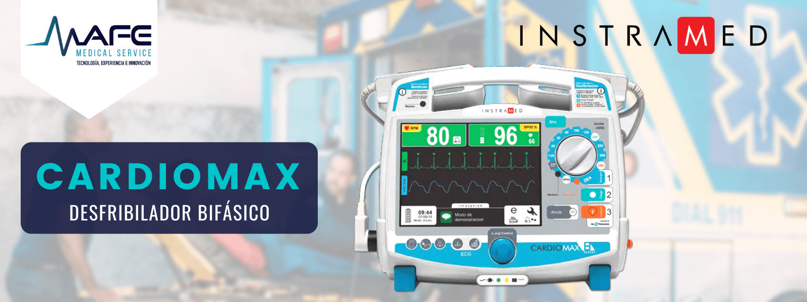 Distribuidor de equipo médico Instramed Cardiomax desfibrilador bifasico