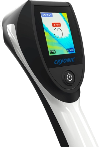 Vista frontal del equipo de crioterapia portátil Cryoscreen